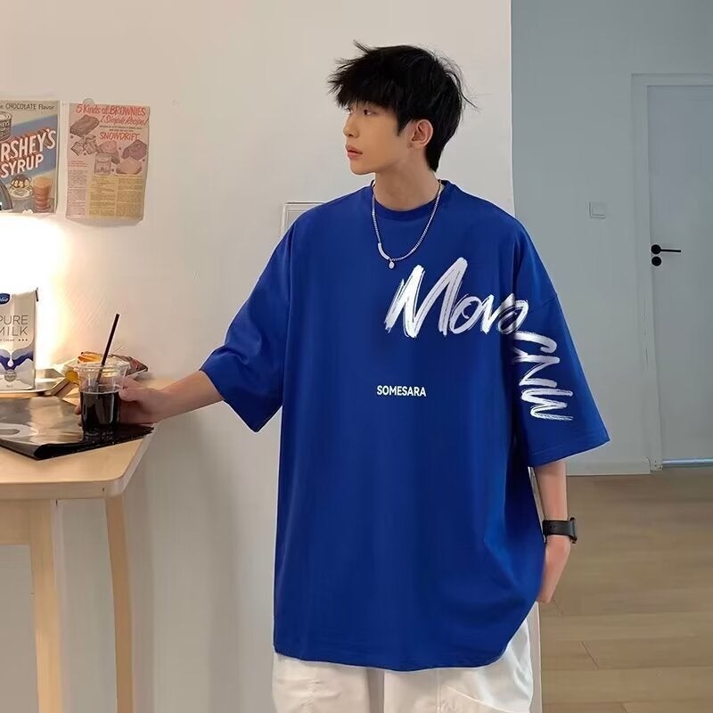 150Kg Short-Sleeved T-Shirt For Men, Trendy Brand, Summer Loose Fit, Five-Quarter Sleeves, New Style, Internet Celebrity Trend, Simple Printed Top - Image 4